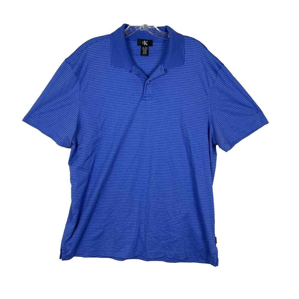 Calvin Klein Polo Shirt Men's XL Blue Short Sleeve Striped Prep‎ Business Casual